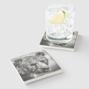 Dessous-de-verre En Pierre Portrait d'ours grizzli