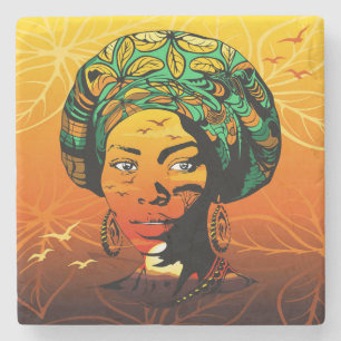 Dessous-de-verre En Pierre Portrait féminin africain avec coucher de soleil