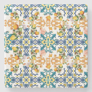 Dessous-de-verre En Pierre Portugais vintage tuiles kiwi et citron motif