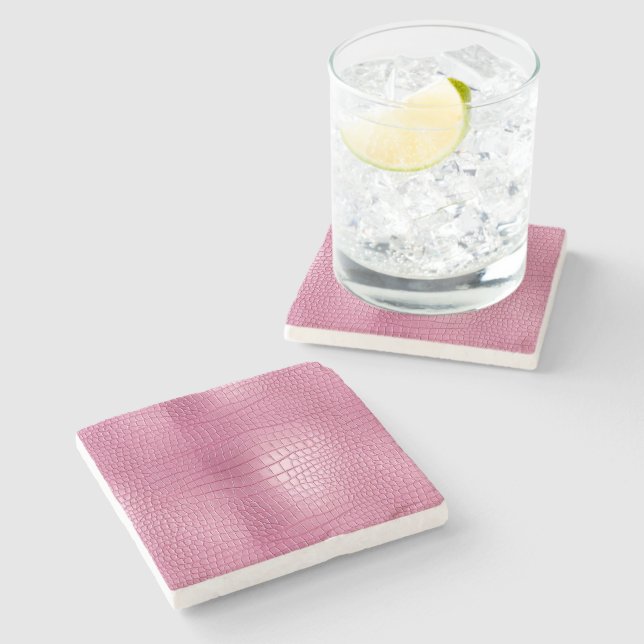 Dessous-de-verre En Pierre Poster de animal d'alligator rose Faux (Côté)