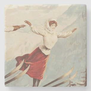 Dessous-de-verre En Pierre Poster de ski Vintage de Chamonix Mont Blanc