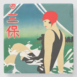 Dessous-de-verre En Pierre Poster touristique japonais 1930 Art Déco Girl