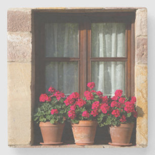 Dessous-de-verre En Pierre Pots de fleurs de fenêtre dans un village
