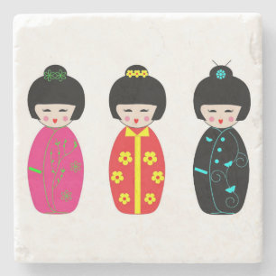 Dessous-de-verre En Pierre Poupées traditionnelles de geisha de Kokeshi de