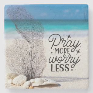 Dessous-de-verre En Pierre "Pray More Worry Less" Coquillages sur Sandy Beach