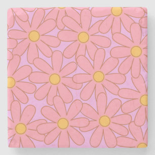 Dessous-de-verre En Pierre Preppie Hippie rose violet Motif de fleurs
