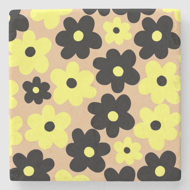 Dessous-de-verre En Pierre Preppy Yellow Black Hippie Motif (Devant)