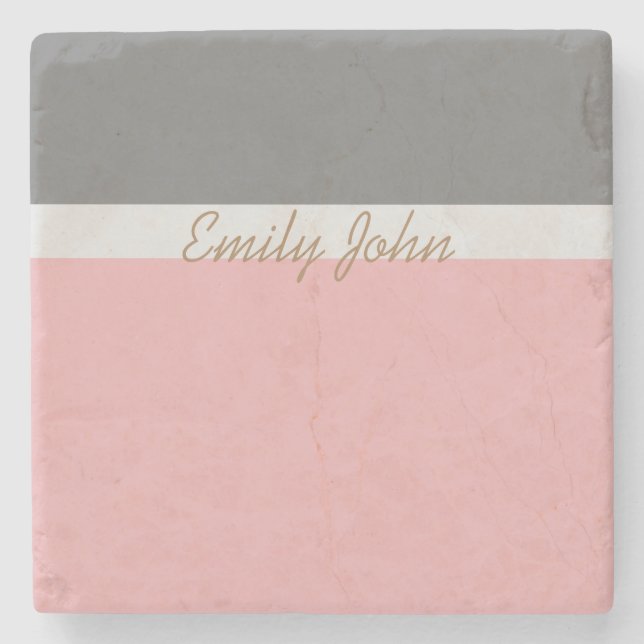 Dessous-de-verre En Pierre Pretty Pink & Grey Stone Coaster (Devant)