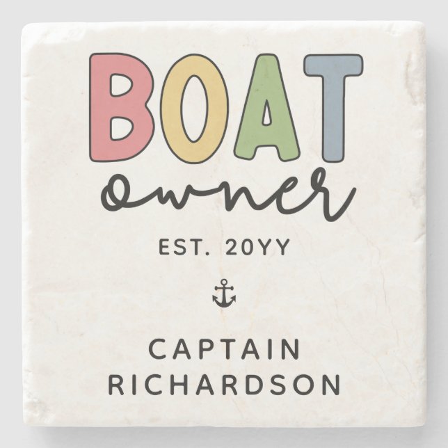 Dessous-de-verre En Pierre Propriétaire de bateau sur mesure établi Nouveau p (Devant)