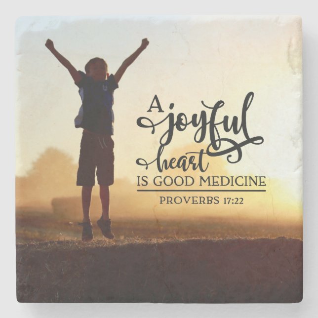 Dessous-de-verre En Pierre Proverbes 17:22 Un coeur joyeux est une bonne méde (Devant)