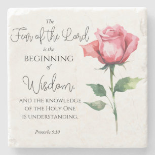 Dessous-de-verre En Pierre Proverbes 9:10 La peur du Seigneur Rose Bible Fleu