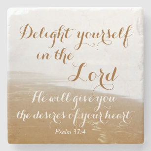 Dessous-de-verre En Pierre Psaume 37:4 Verse de la Bible, Plage de Sandy Ocea