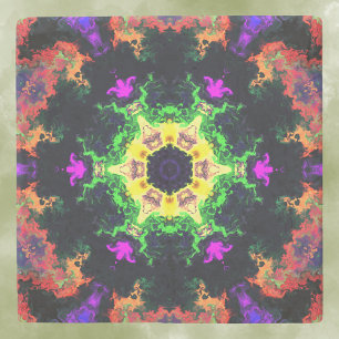 Dessous-de-verre En Pierre Psychédélique Mandala Flower vert violet et jaune