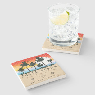 Dessous-de-verre En Pierre Punta Gorda Florida Retro Sunset Palm tree 1960