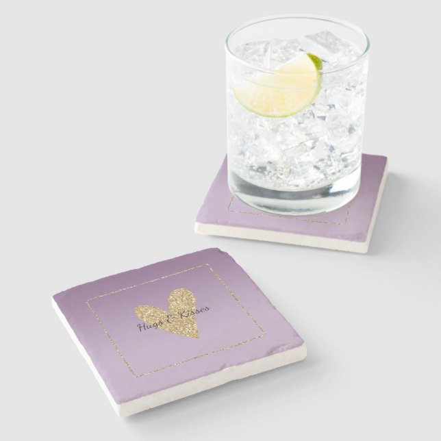 Dessous-de-verre En Pierre Purple Ombre Gold Parties scintillant Coeur (Côté)