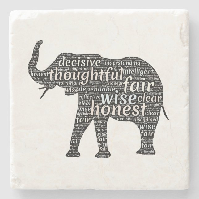 Dessous-de-verre En Pierre Qualités d'un nuage de mots d'éléphant (Devant)