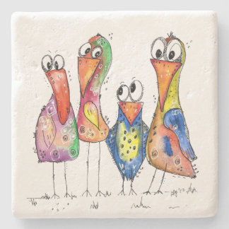 Dessous-de-verre En Pierre Quatre Beaux Oiseaux Bleus Bleus