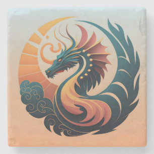 Dessous-de-verre En Pierre Radiance mystique : Emblème du dragon de Sunburst