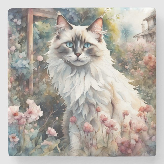 Dessous-de-verre En Pierre Ragdoll Chat en anglais Garden (Devant)