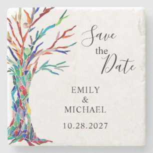 Dessous-de-verre En Pierre Rainbow Tree Wedding Enregistrer La Date Dessous d