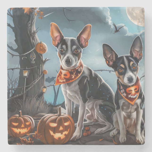 Dessous-de-verre En Pierre Rat Terrier Halloween Éffrayant (Devant)