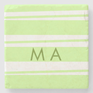 Dessous-de-verre En Pierre Rayures vert néon motif grec lettre monogramme 