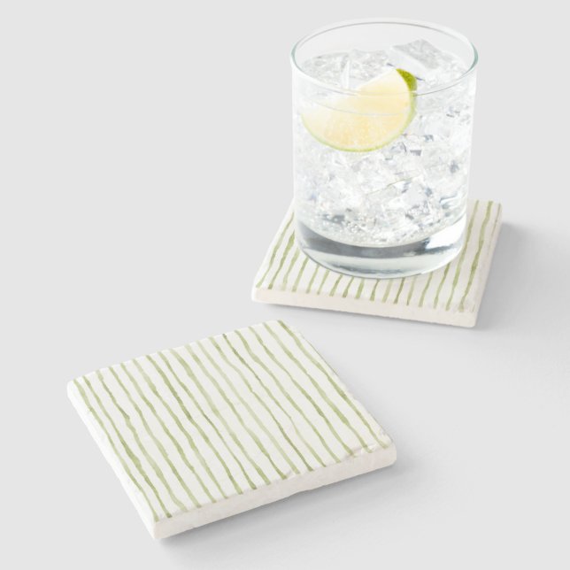 Dessous-de-verre En Pierre Rayures Vertes Blanches (Côté)