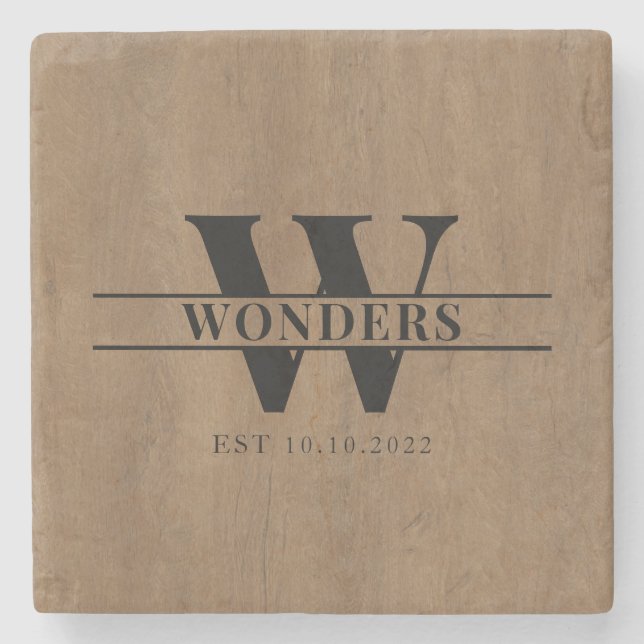 Dessous-de-verre En Pierre Realistic medium Wood Grain Monogram Wedding (Devant)