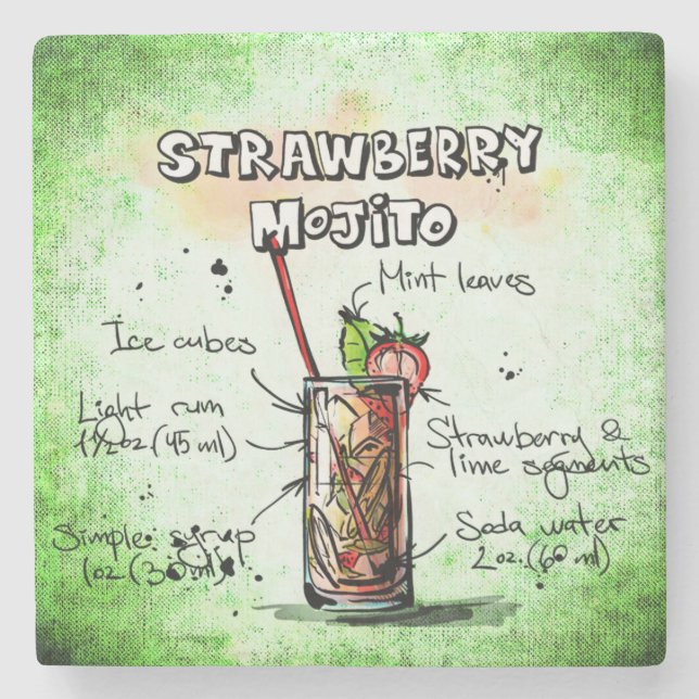 Dessous-de-verre En Pierre Recette de boisson fraise Mojito (Devant)