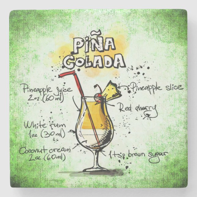 Dessous-de-verre En Pierre Recette de boisson Pina Colada (Devant)