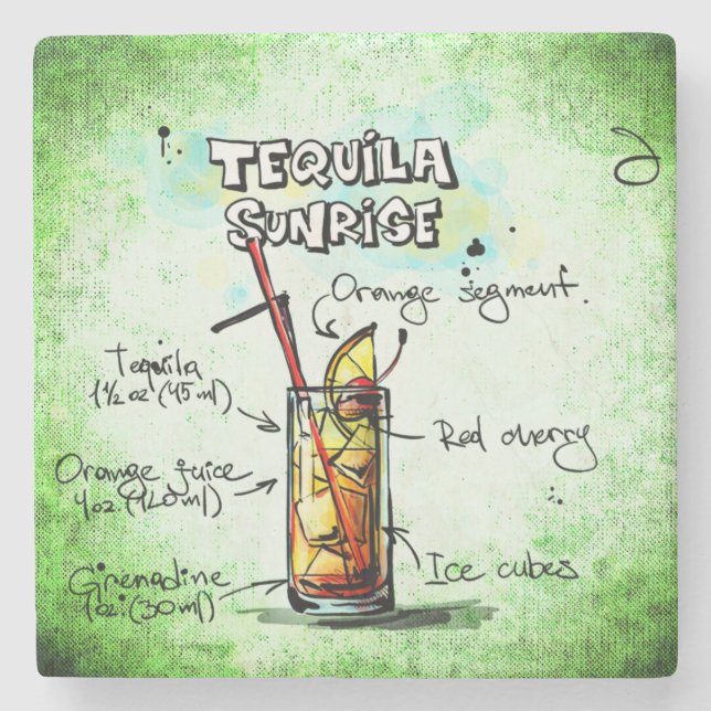 Dessous-de-verre En Pierre Recette de boisson Tequila Sunrise (Devant)