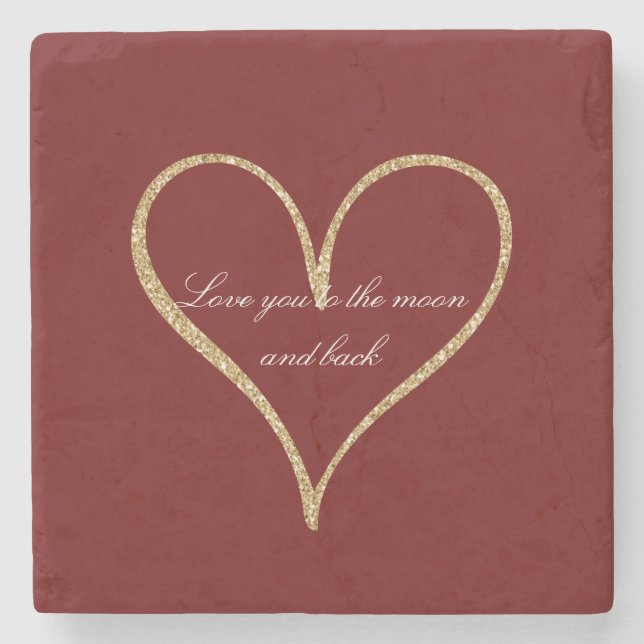 Dessous-de-verre En Pierre Red Gold Parties scintillant amour du coeur (Devant)