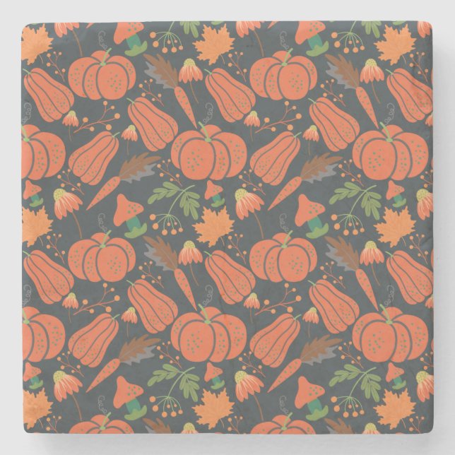 Dessous-de-verre En Pierre Red pumpkin seamless pattern and carrots (Devant)