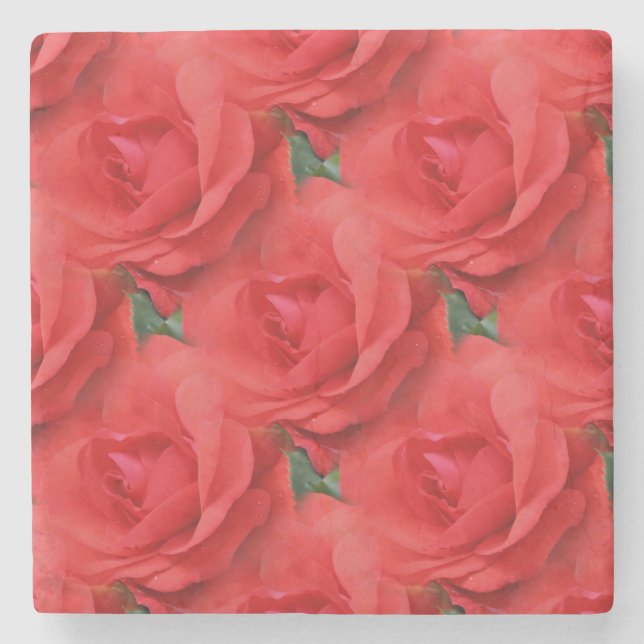 Dessous-de-verre En Pierre Red Roses Nature Motif (Devant)