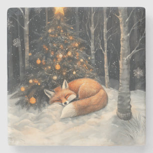 Dessous-de-verre En Pierre Renard couché Whimsical Noël rustique