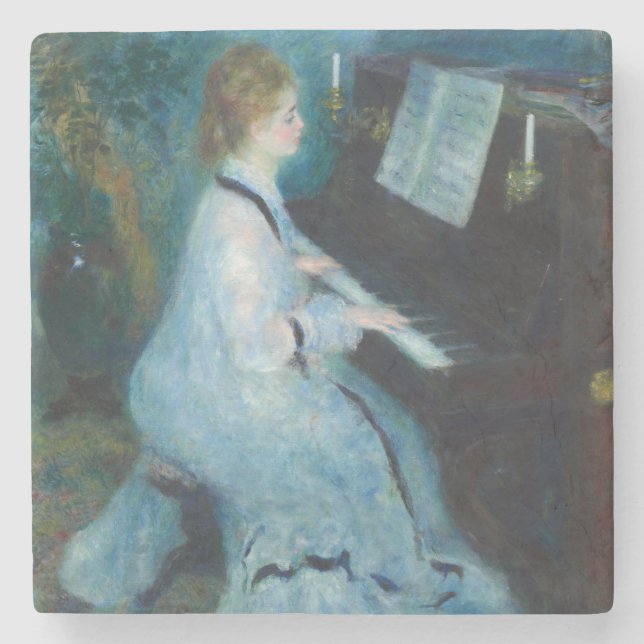 Dessous-de-verre En Pierre Renoir femme à l'impressionniste Vintage de piano (Devant)