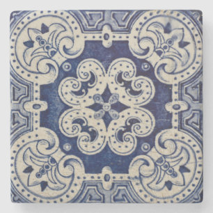 Dessous-de-verre En Pierre Repro Portuguese Blue Geometric Azulejos Floral 