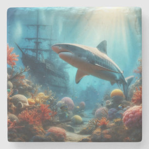 Dessous-de-verre En Pierre Requin tigre côtier/nautique & récif corallien
