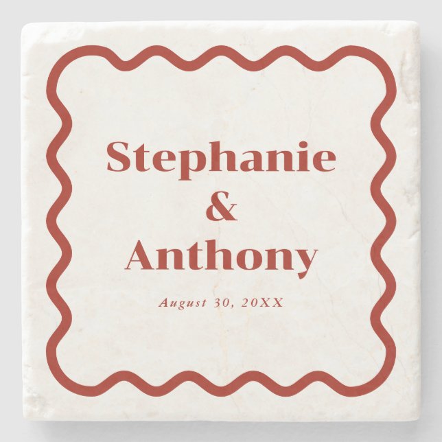 Dessous-de-verre En Pierre Retro 1950s Wavy Edge Mariage rouge foncé (Devant)