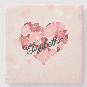Dessous-de-verre En Pierre Retro Boho Floral I Heart Nom calligraphie texte