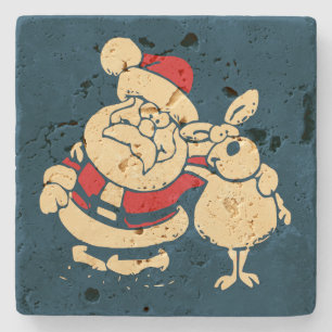Dessous-de-verre En Pierre Retro Christmas Père Noël et son Reindeer Buddy
