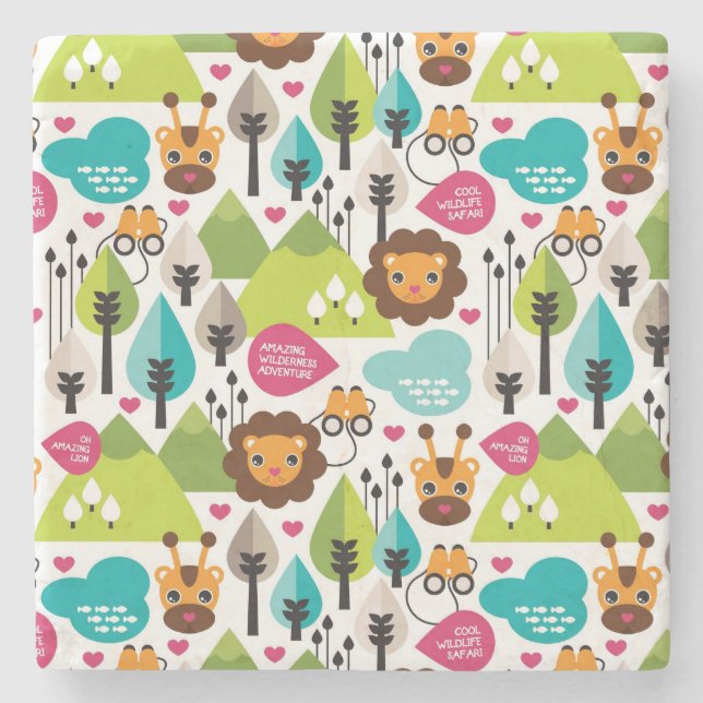 Dessous-de-verre En Pierre rétro faune de lion de safari d'enfants (Devant)