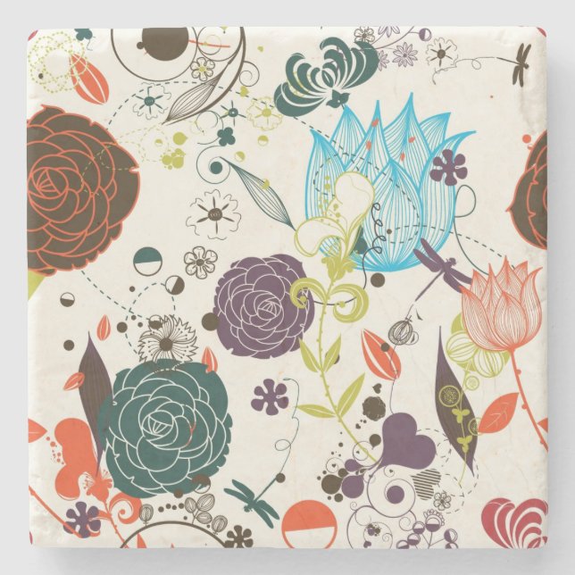 Dessous-de-verre En Pierre Rétro motif floral 2 (Devant)