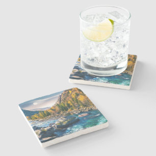 Dessous-de-verre En Pierre Rivière et Montagnes Photo Pittoresque