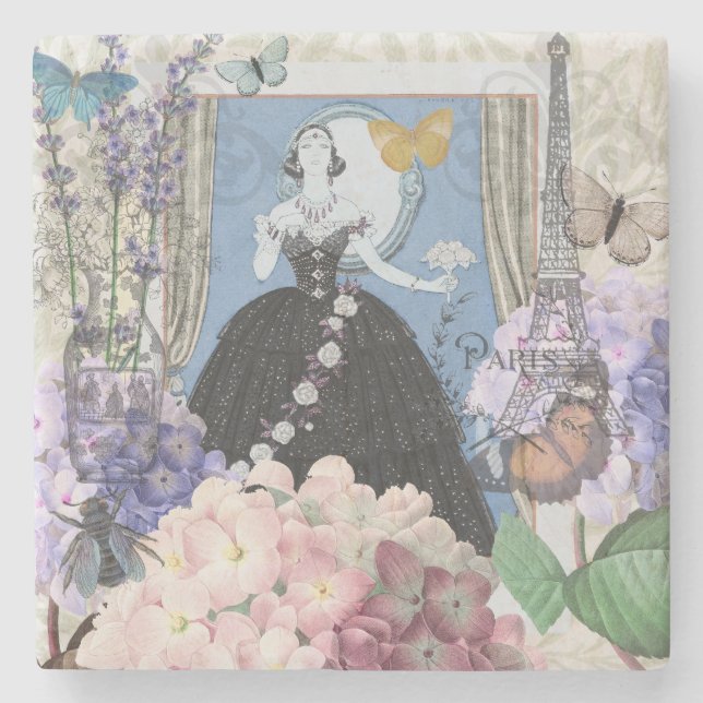 Dessous-de-verre En Pierre Robe élégante bleue pour femme, florale et fantais (Devant)
