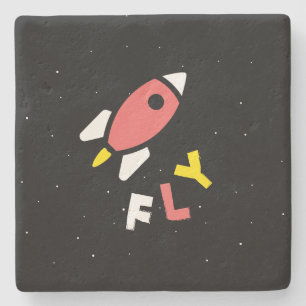 Dessous-de-verre En Pierre Rocket - Rouge & Jaune Pop Art Abstrait. FLY!