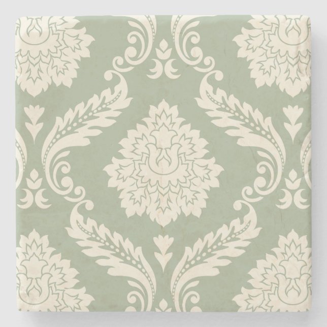 Dessous-de-verre En Pierre Rococo Damask Lg Pattern Cream on Green (Devant)