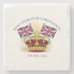 Dessous-de-verre En Pierre Roi Charles III Couronne de couronnement et drapea