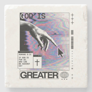 Dessous-de-verre En Pierre Romans 8:31 Cyberpunk Main de Dieu Glitch Art