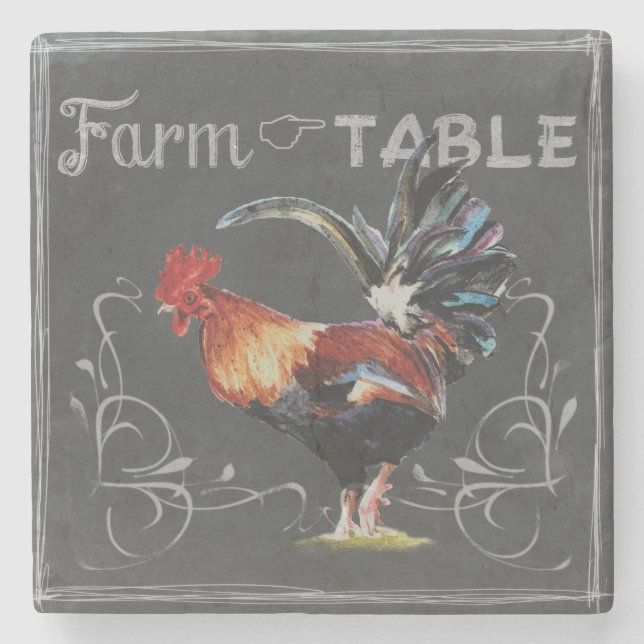 Dessous-de-verre En Pierre Rooster de ferme à table (Devant)